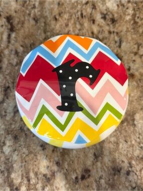Coton Colors Trinket Box Ceramic Round Dish Lid Initial R Stripes Zig Zag